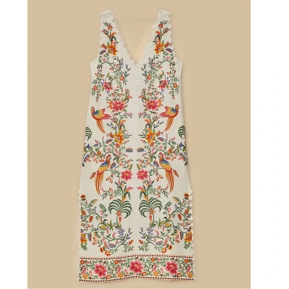 FARM Rio Off-White Delicate Forest Premium Linen Maxi Dress Size Small NWT - Picture 6 of 16